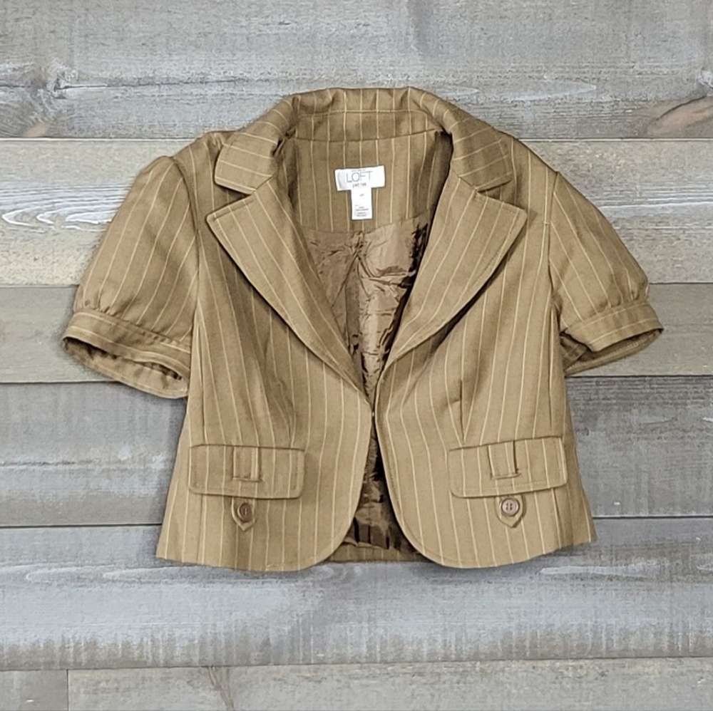 Ann Taylor Loft Petites Cropped Short Sleeve Stripped Suit Jacket